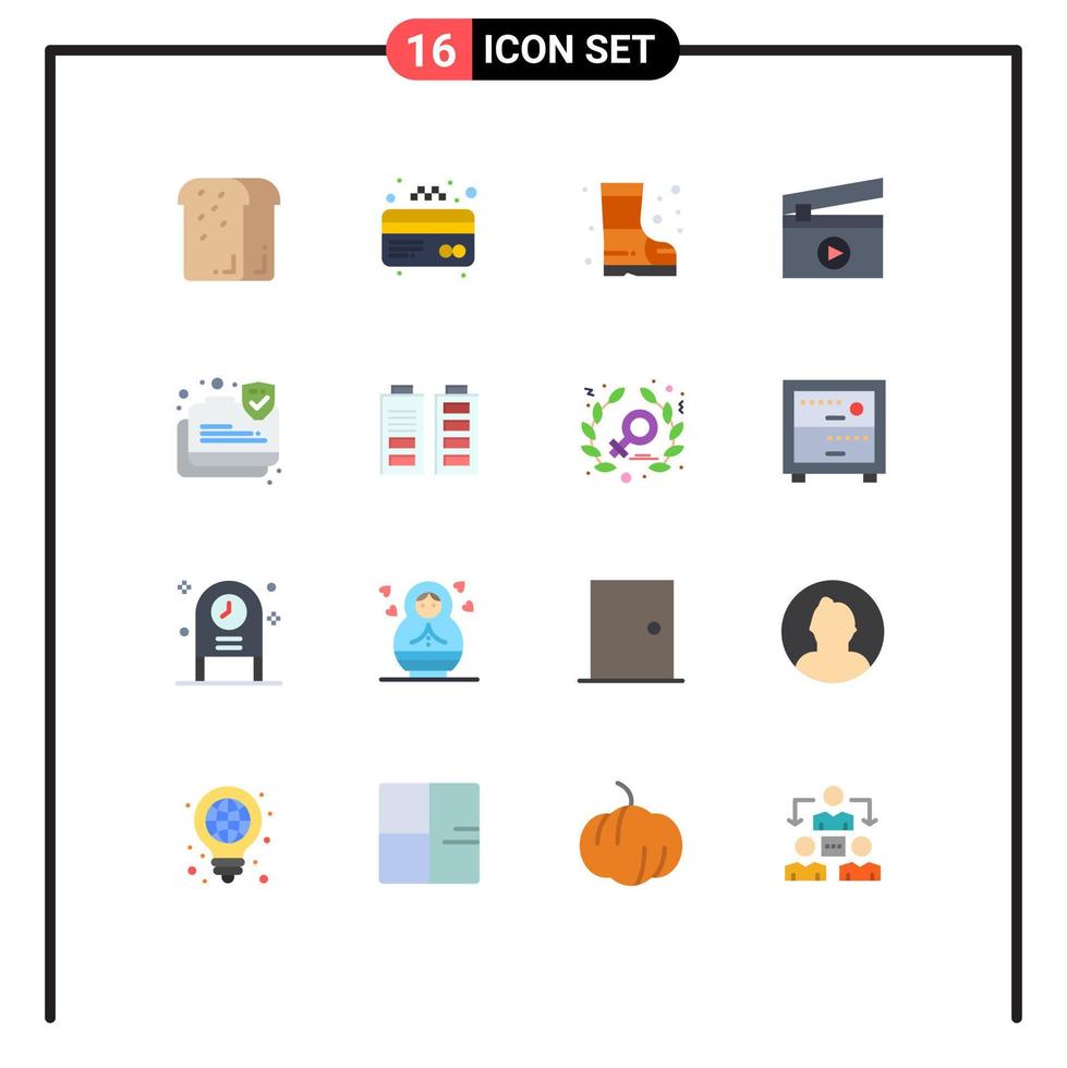 16 Universal Flat Color Signs Symbols of secure data secure boots connection film Editable Pack of Creative Vector Design Elements