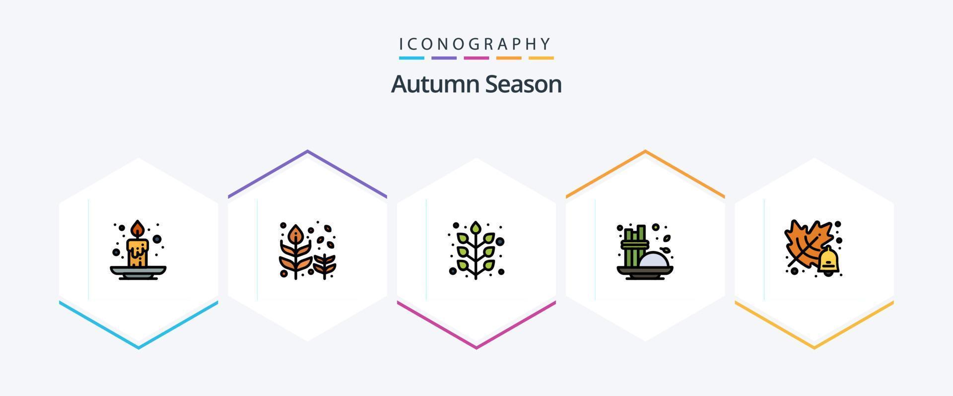 otoño 25 paquete de iconos de línea de relleno que incluye otoño. condimento. árbol. café. planta vector