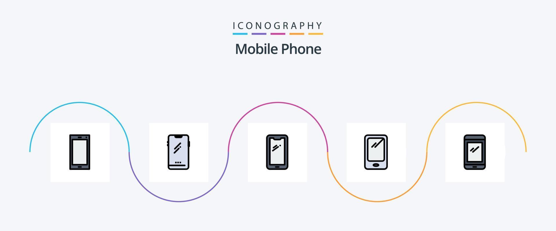 paquete de iconos de 5 planos llenos de línea de teléfono móvil que incluye. . vector