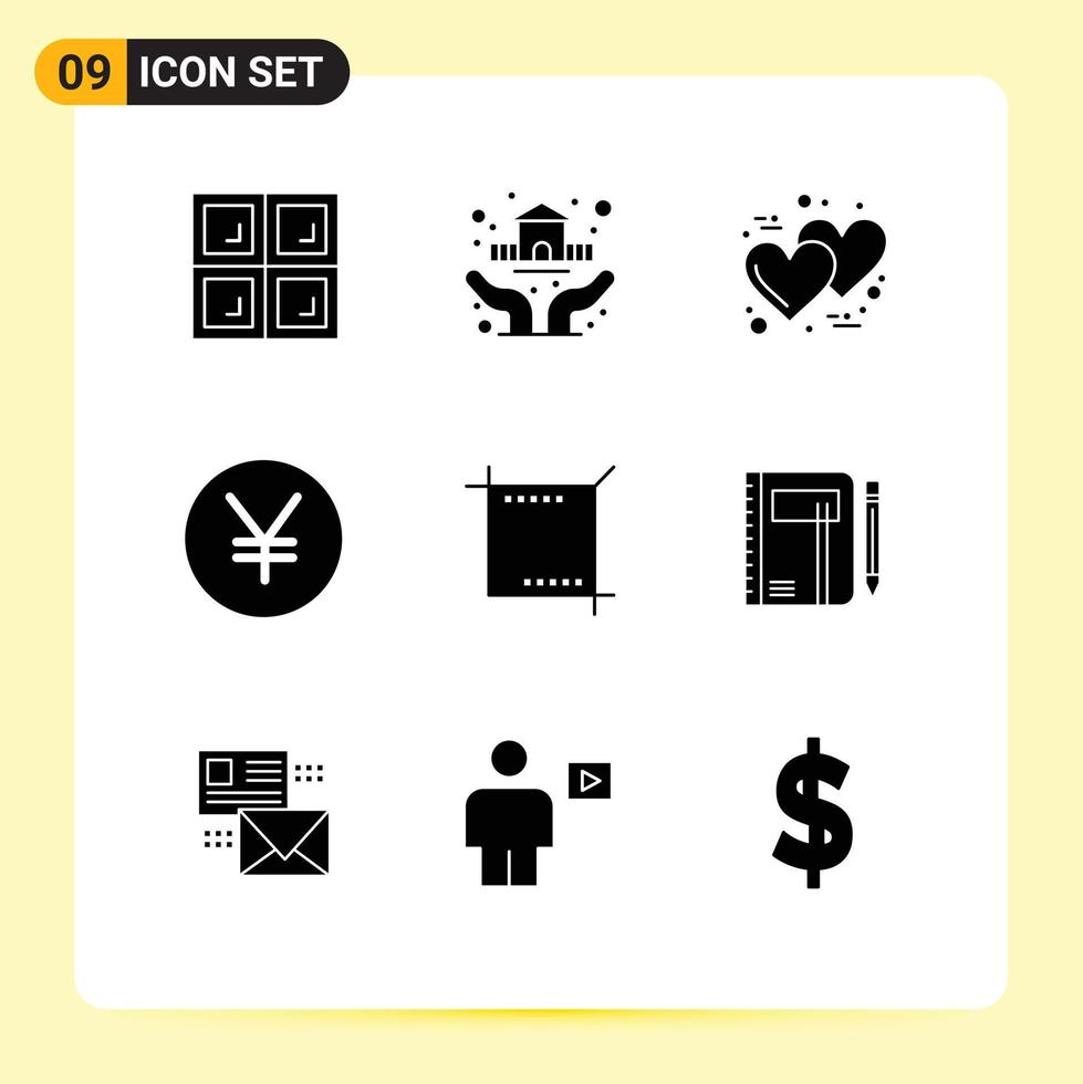 9 Creative Icons Modern Signs and Symbols of web media love crop coins Editable Vector Design Elements