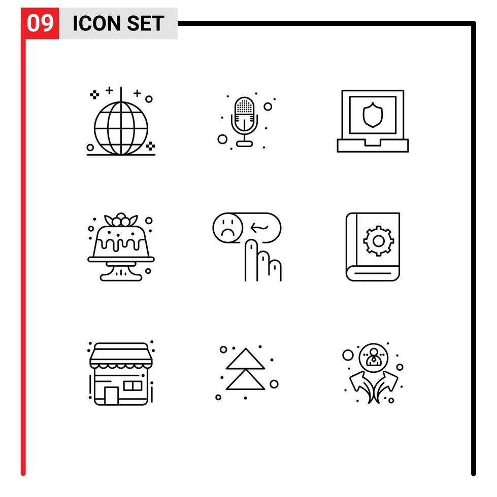 9 Universal Outlines Set for Web and Mobile Applications help sweet laptop food cake Editable Vector Design Elements