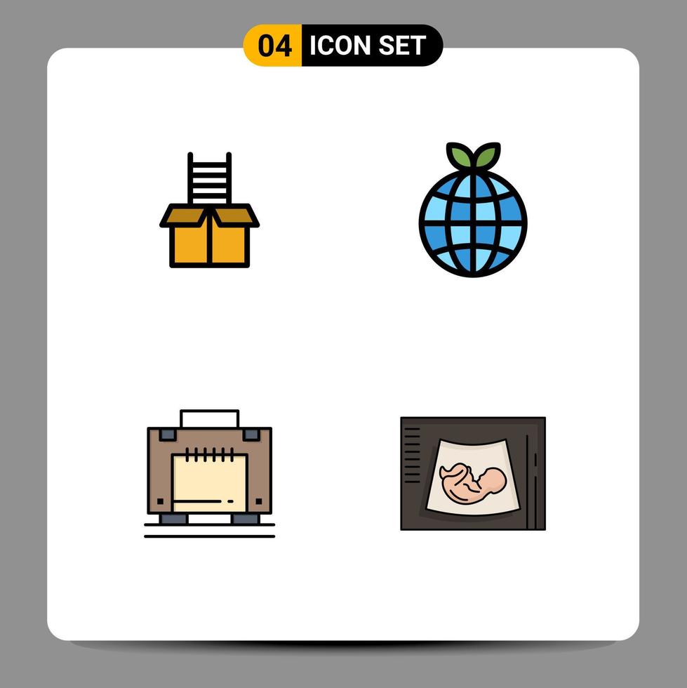 Set of 4 Commercial Filledline Flat Colors pack for box suitcase climb globe maternity Editable Vector Design Elements