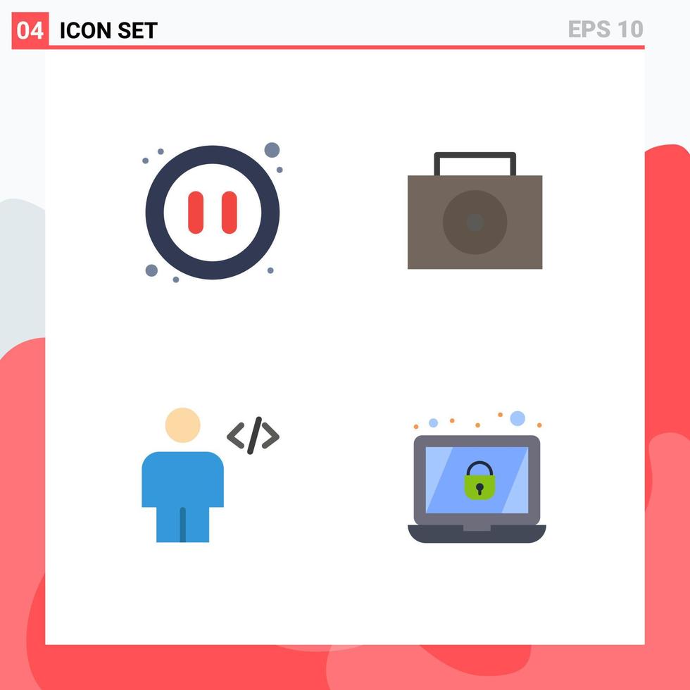 4 User Interface Flat Icon Pack of modern Signs and Symbols of audio human video avatar encryption Editable Vector Design Elements