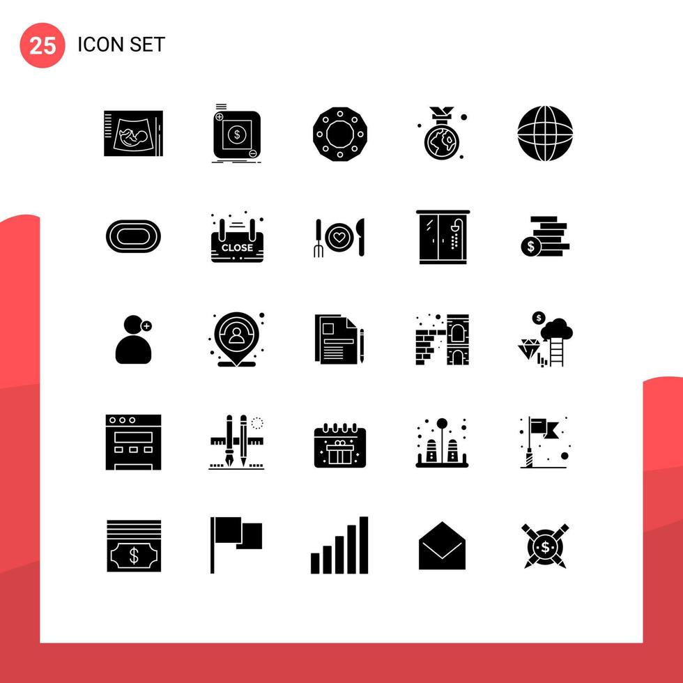 Modern Set of 25 Solid Glyphs and symbols such as ecology badge application shape circle Editable Vector Design Elements