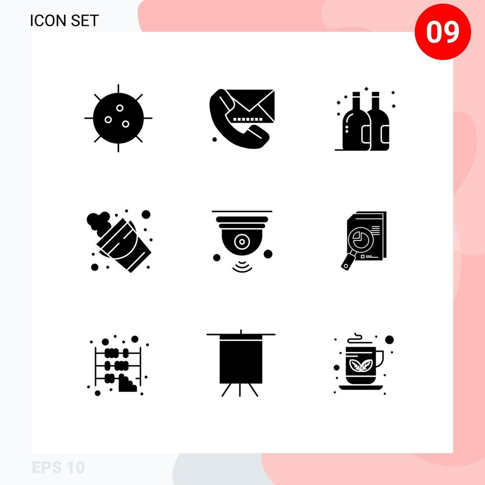 Pack of 9 Modern Solid Glyphs Signs and Symbols for Web Print Media such as camera firefighter communication fire summer Editable Vector Design Elements