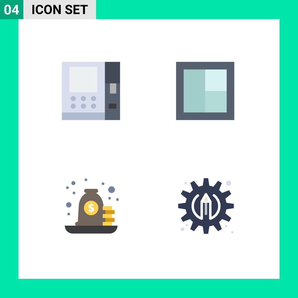 grupo de 4 iconos planos modernos establecidos para elementos de diseño vectorial editables de bolsa de ventana de marco de hipoteca atm vector