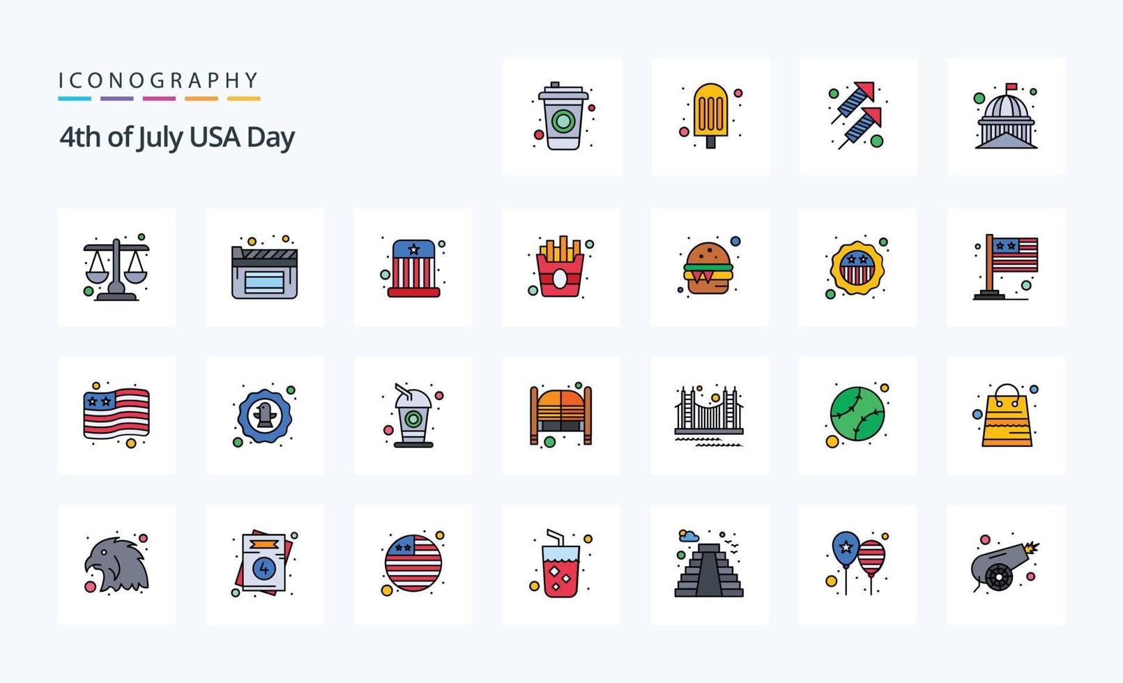 paquete de iconos de estilo lleno de línea de 25 estados unidos vector