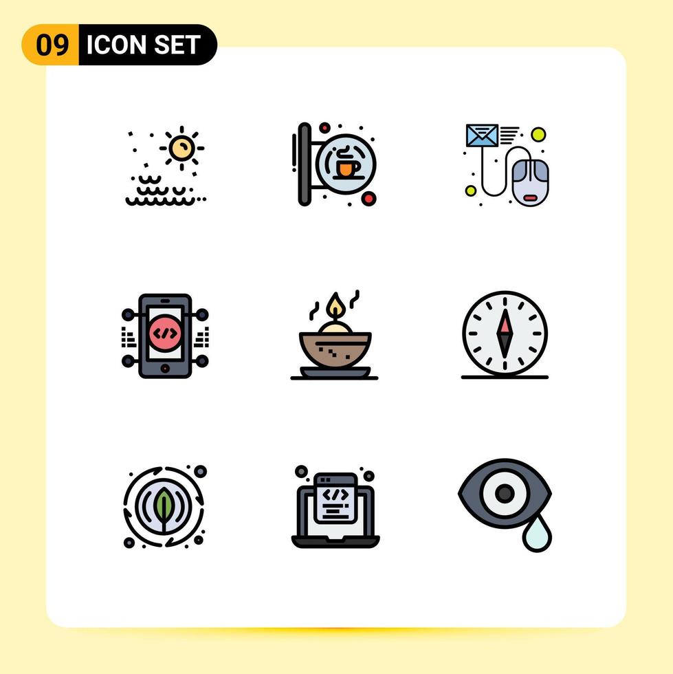 9 colores planos de línea de relleno de vector temático y símbolos editables de elementos de diseño de vector editable de carta de codificación de señal de desarrollo web