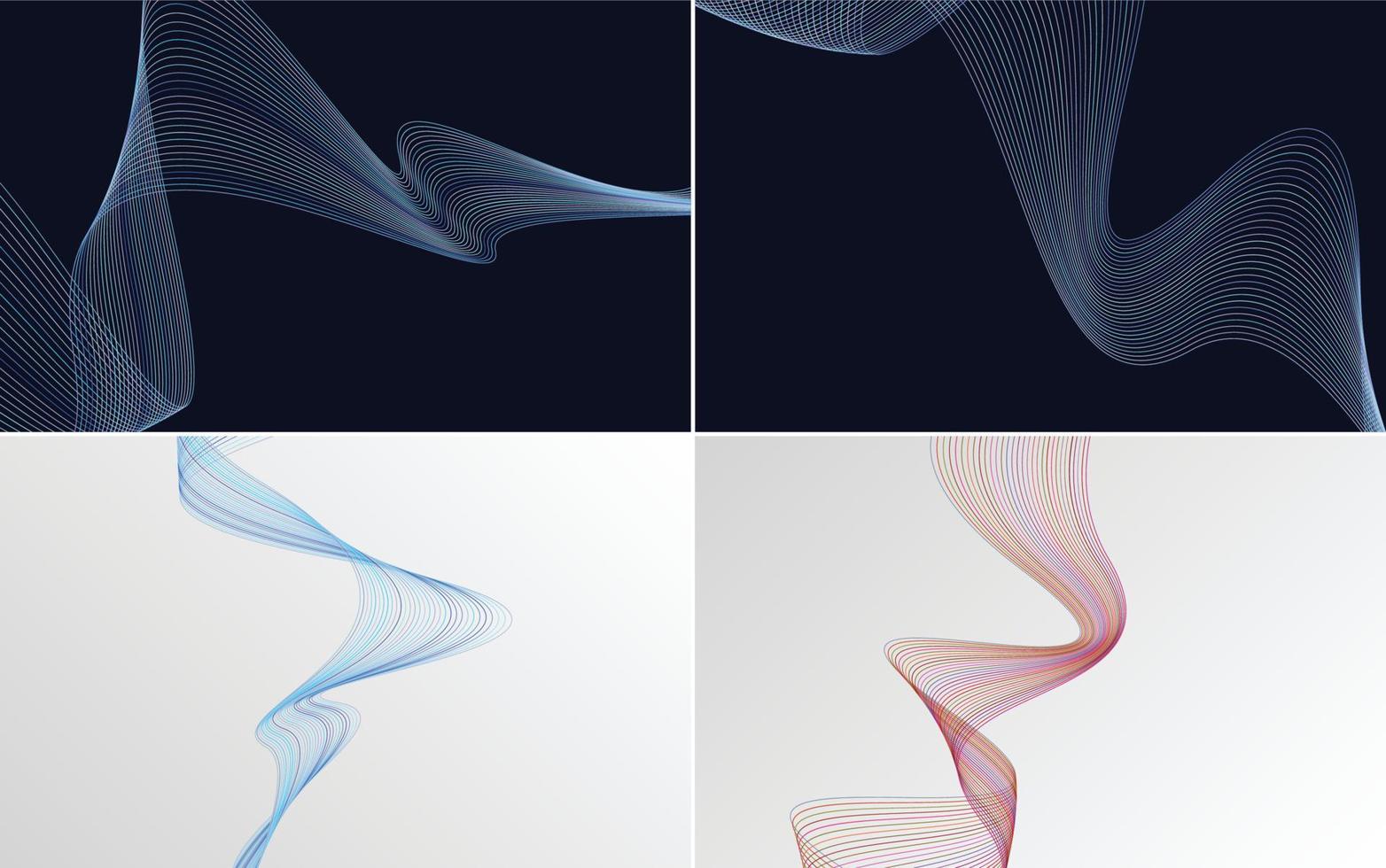 Set of 4 geometric wave pattern background Abstract waving line vector