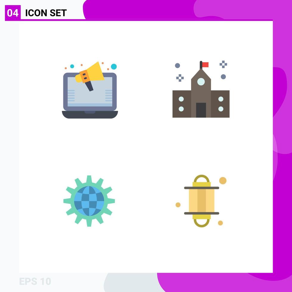 paquete de 4 iconos planos creativos de anuncios educación de marketing global en línea desarrollar elementos de diseño vectorial editables vector