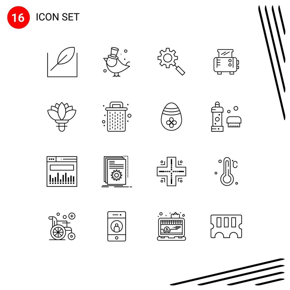 User Interface Pack of 16 Basic Outlines of spring plant research flower toast machine Editable Vector Design Elements