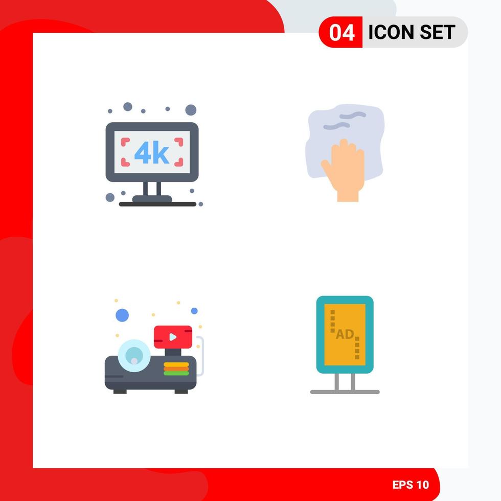 4 Thematic Vector Flat Icons and Editable Symbols of monitor beamer tv housework projector Editable Vector Design Elements
