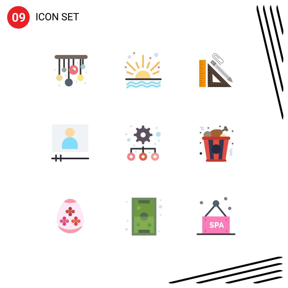 Modern Set of 9 Flat Colors Pictograph of management video player construction player clip Editable Vector Design Elements