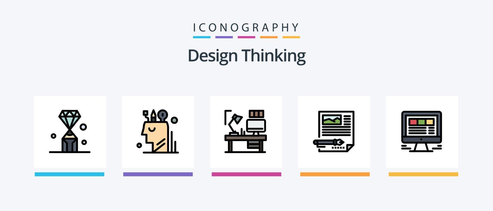 Design Thinking Line Filled 5 Icon Pack Including paper. edit. drawing. pen. Creative Icons Design vector