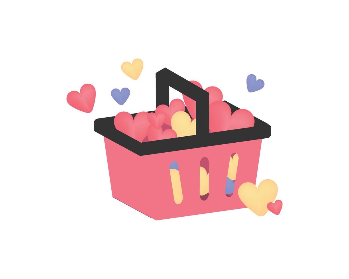 carrito de compras dulce y pastel con amor y corazón dentro para san valentín vector