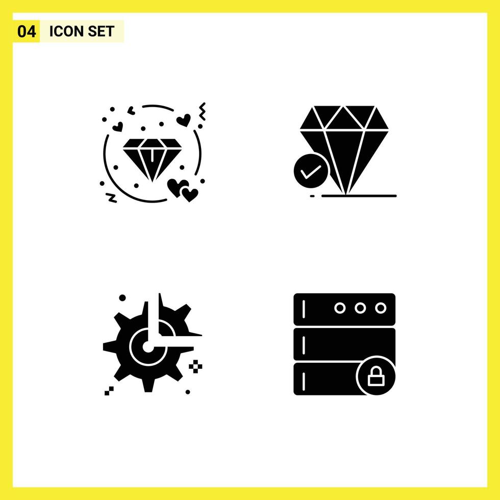 4 User Interface Solid Glyph Pack of modern Signs and Symbols of diamond cog wedding big think break Editable Vector Design Elements