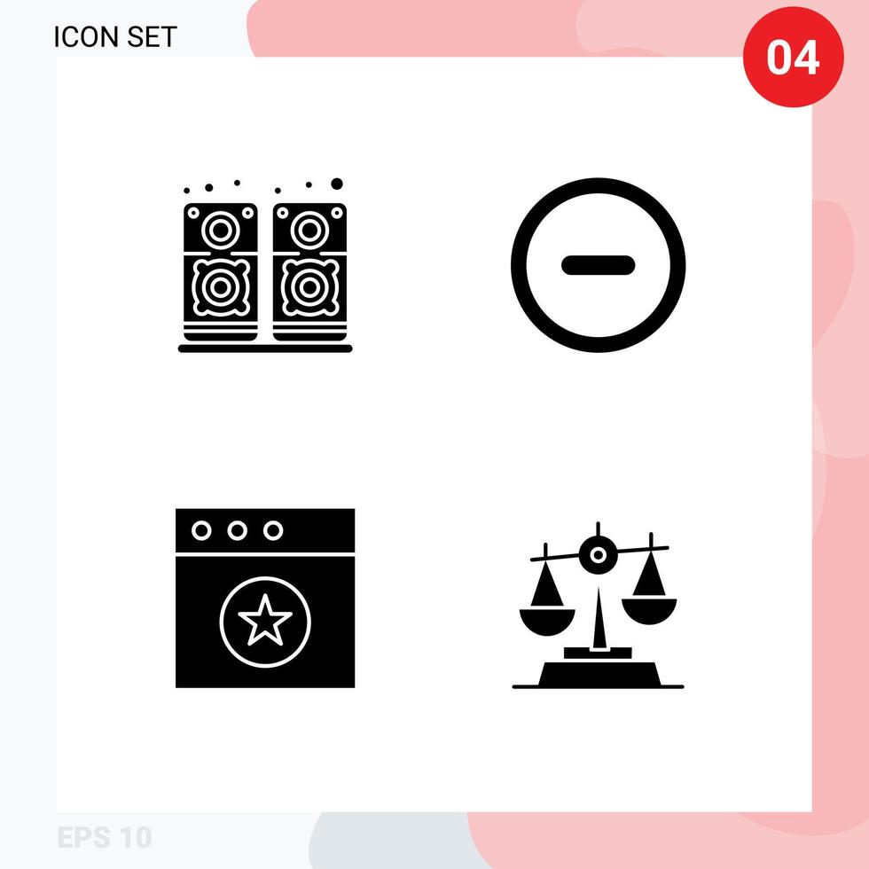 Set of 4 Vector Solid Glyphs on Grid for music gdpr interface app law Editable Vector Design Elements