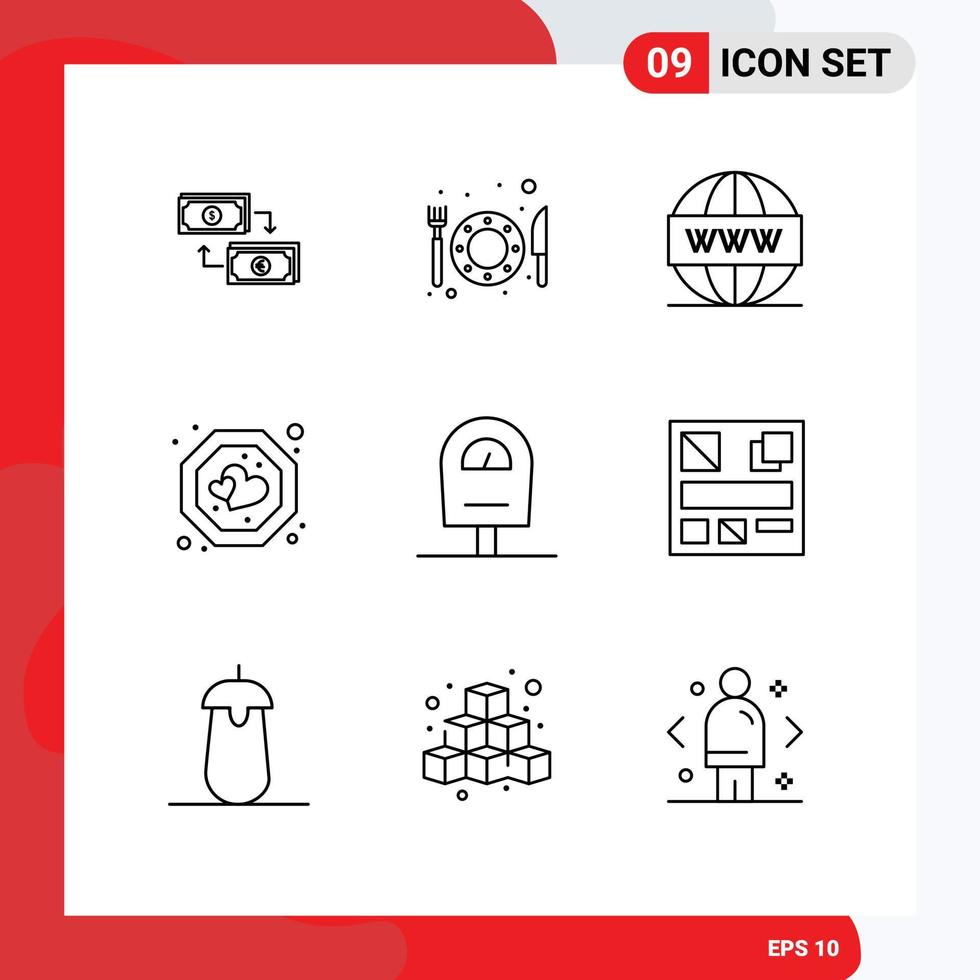 Pictogram Set of 9 Simple Outlines of label favorite hotel web search Editable Vector Design Elements