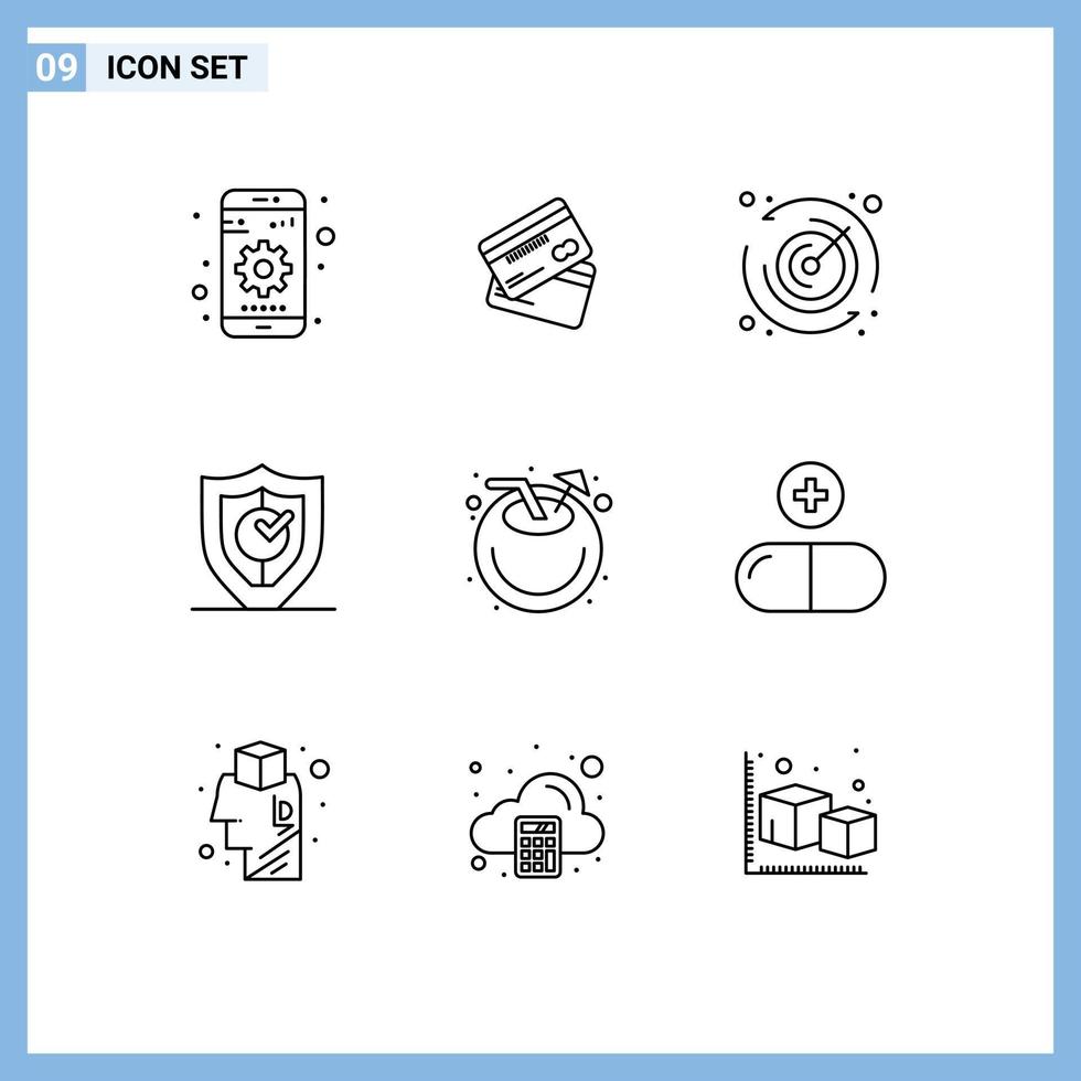 Pack of 9 Modern Outlines Signs and Symbols for Web Print Media such as secure locked finance gdpr time Editable Vector Design Elements