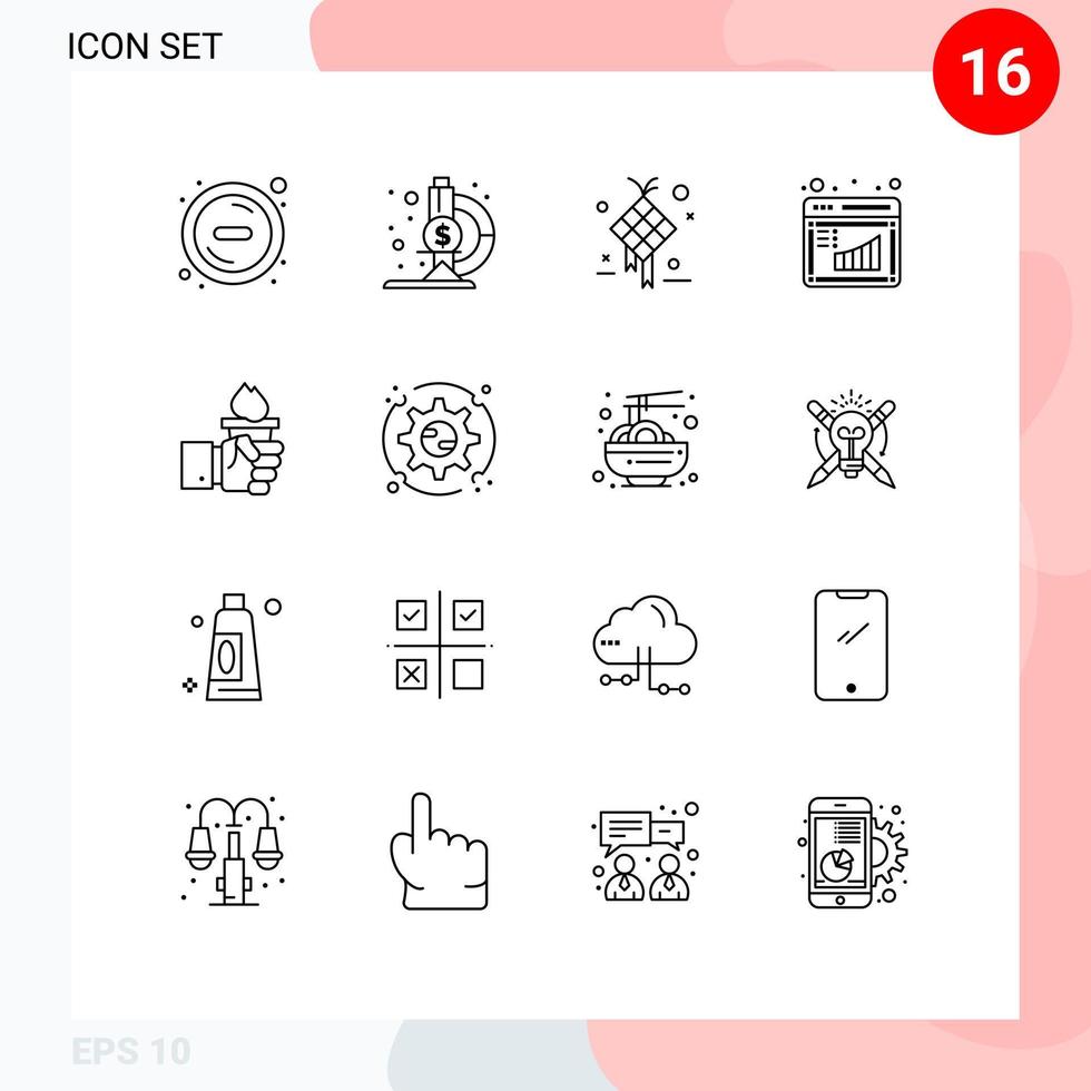 conjunto de esquemas de interfaz móvil de 16 pictogramas de elementos de diseño de vectores editables de gestión creativa empresarial líder