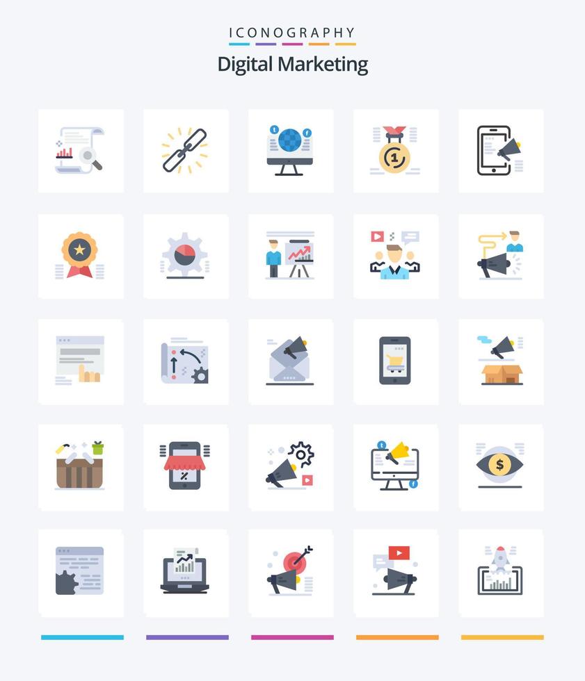 Creative Digital Marketing 25 Flat icon pack  Such As position. award. hyperlink. facebook. computer vector