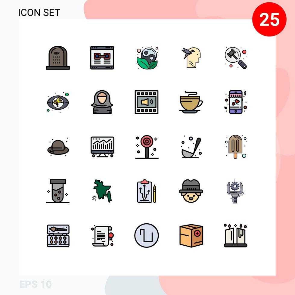 Pictogram Set of 25 Simple Filled line Flat Colors of brian imaginaton valentine imagination form yin Editable Vector Design Elements