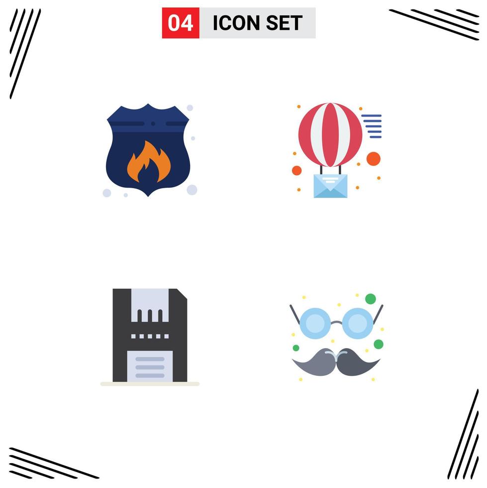 Modern Set of 4 Flat Icons and symbols such as access disc fire receive floppy Editable Vector Design Elements