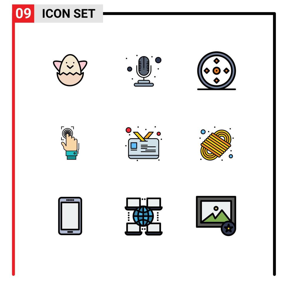 Modern Set of 9 Filledline Flat Colors and symbols such as id scanning sports scanner recognition Editable Vector Design Elements