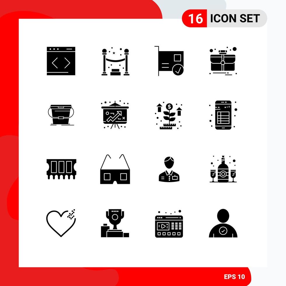 Universal Icon Symbols Group of 16 Modern Solid Glyphs of wash bucket computers thing case Editable Vector Design Elements