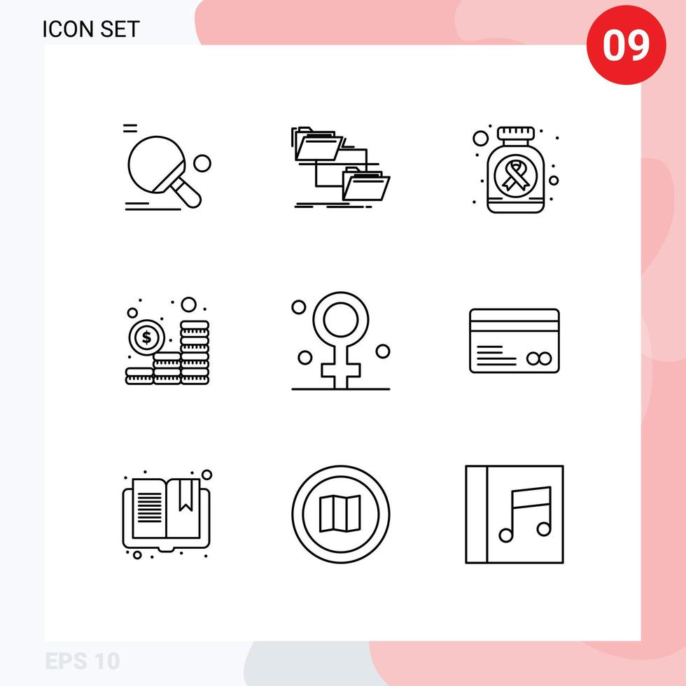 Modern Set of 9 Outlines and symbols such as coins investment move budget pills Editable Vector Design Elements