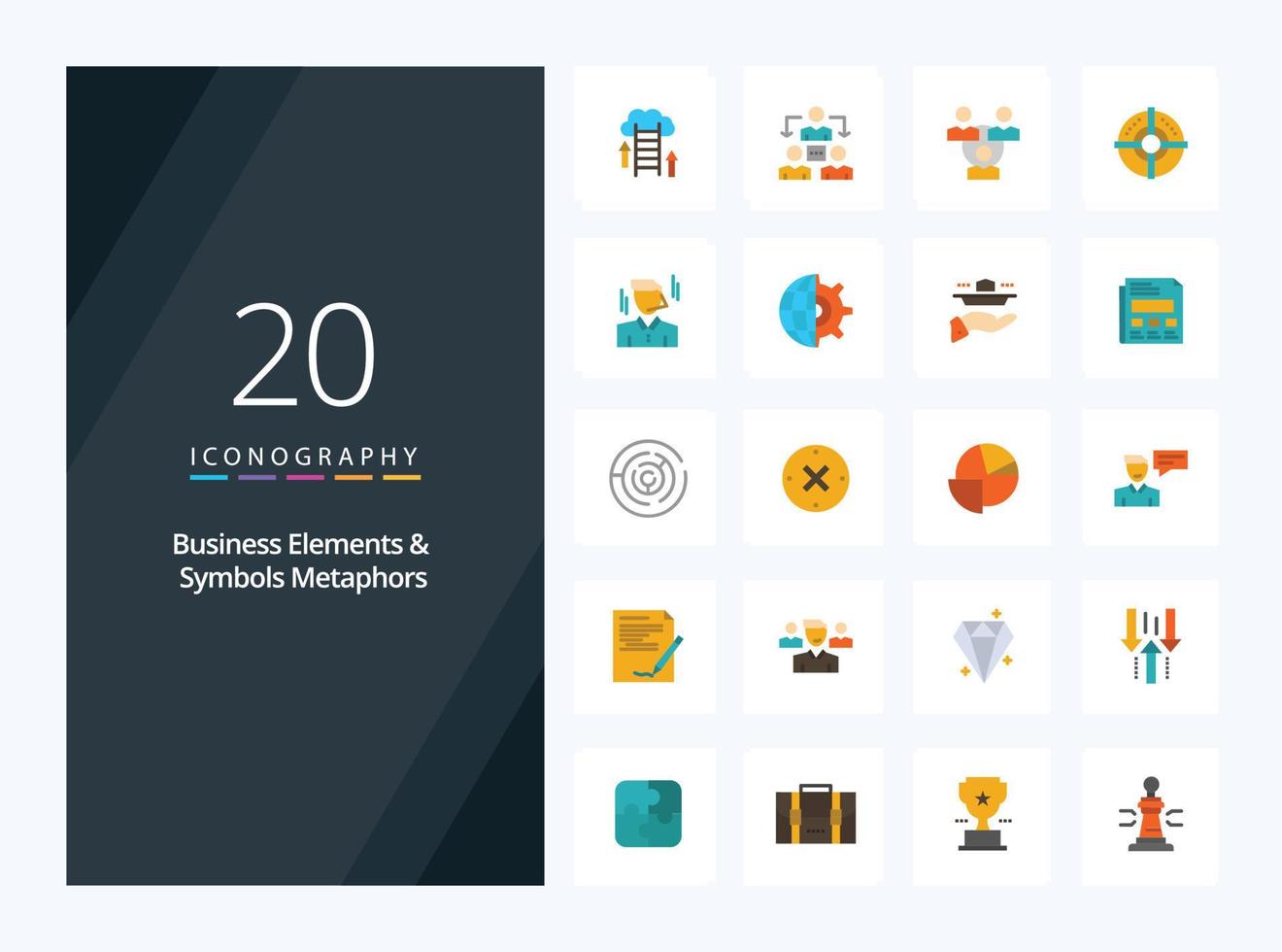 20 Business Elements And Symbols Metaphors Flat Color icon for presentation vector