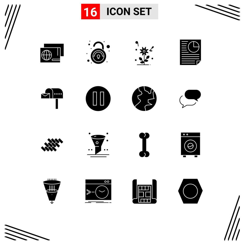 Group of 16 Modern Solid Glyphs Set for email report flower page data Editable Vector Design Elements