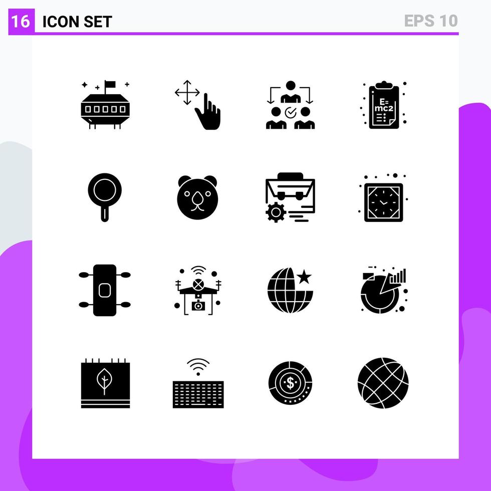 16 Solid Glyph concept for Websites Mobile and Apps bear pan delegating kitchen science Editable Vector Design Elements