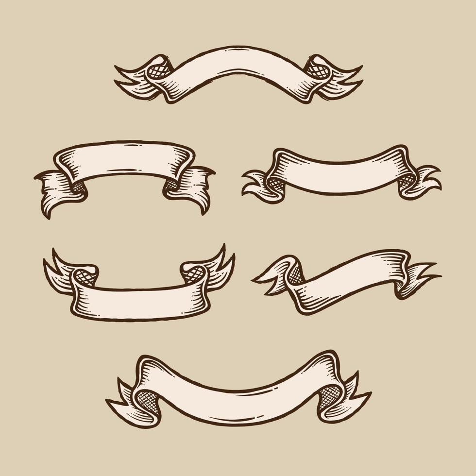 Vintage hand drawn ribbon collection vector