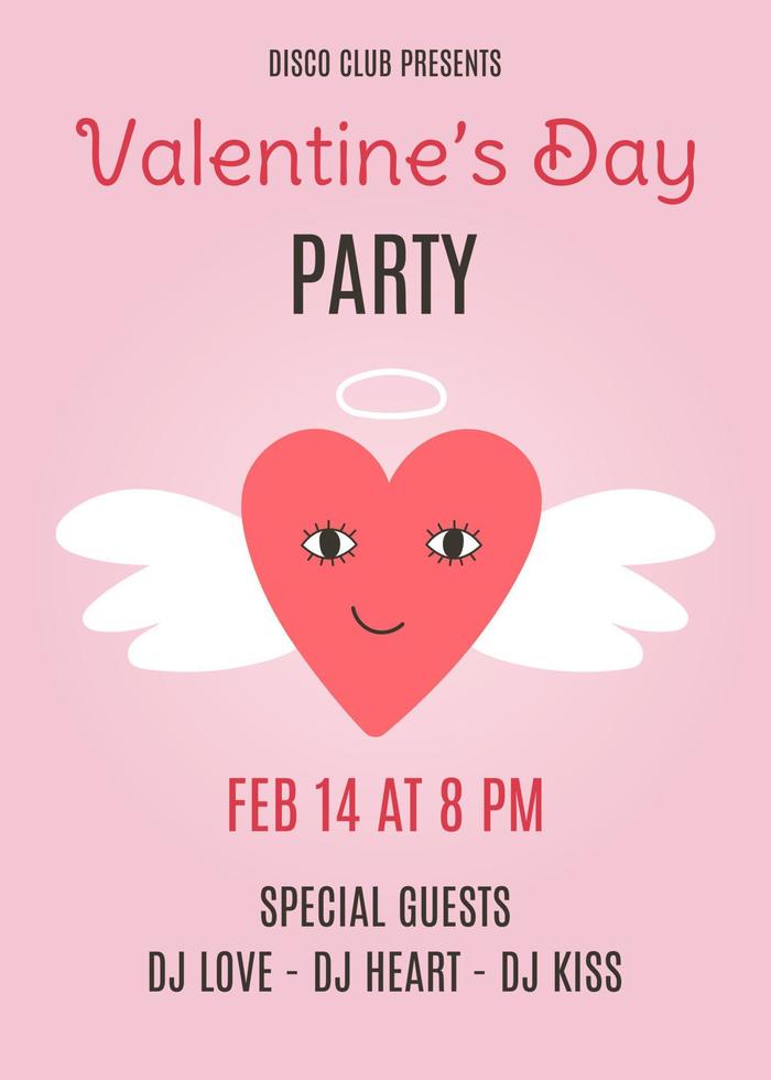 Valentine's Day party invitation. Cute heart with wings. Template for poster, banner, flyer vector