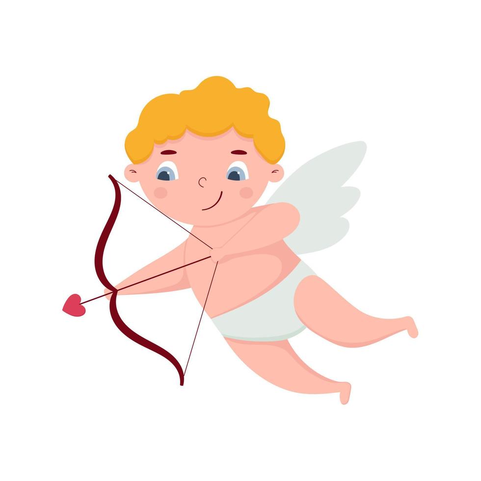 Cute cupid with bow and arrow. Design element for greeting card, invitation, poster, banner, gift tag. Isolated vector illustration