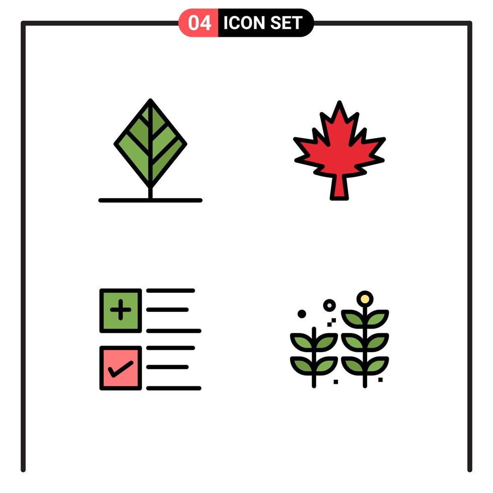 Mobile Interface Filledline Flat Color Set of 4 Pictograms of feather plus tree maple business Editable Vector Design Elements