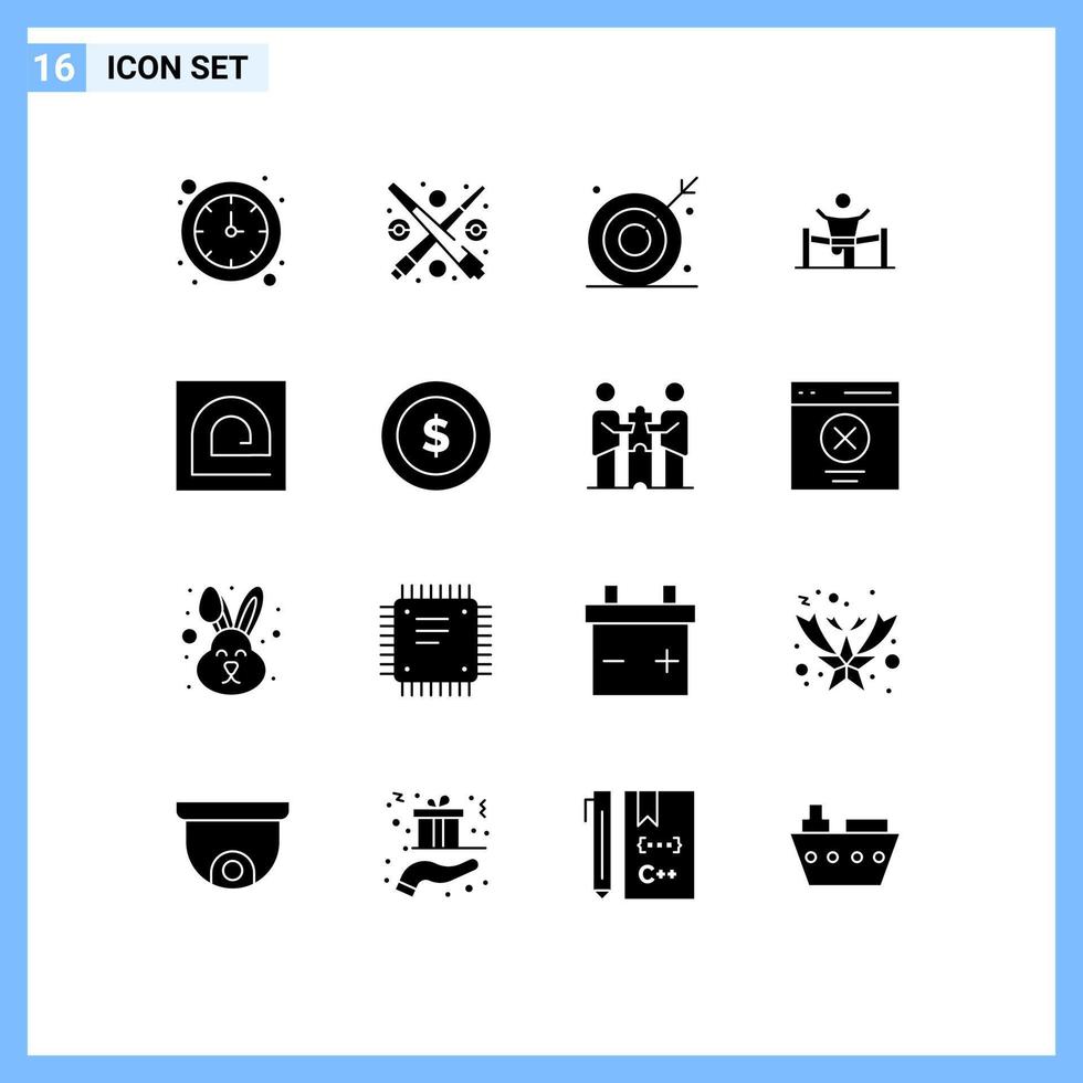 Pictogram Set of 16 Simple Solid Glyphs of leadership finish ambition business shooting target Editable Vector Design Elements