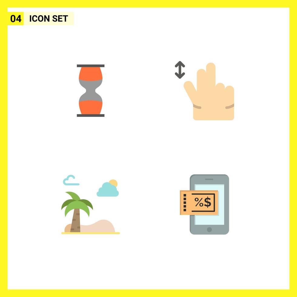 conjunto de 4 paquetes de iconos planos comerciales para elementos de diseño vectorial editables de árbol de gesto de reloj de arena de playa de reloj de arena vector