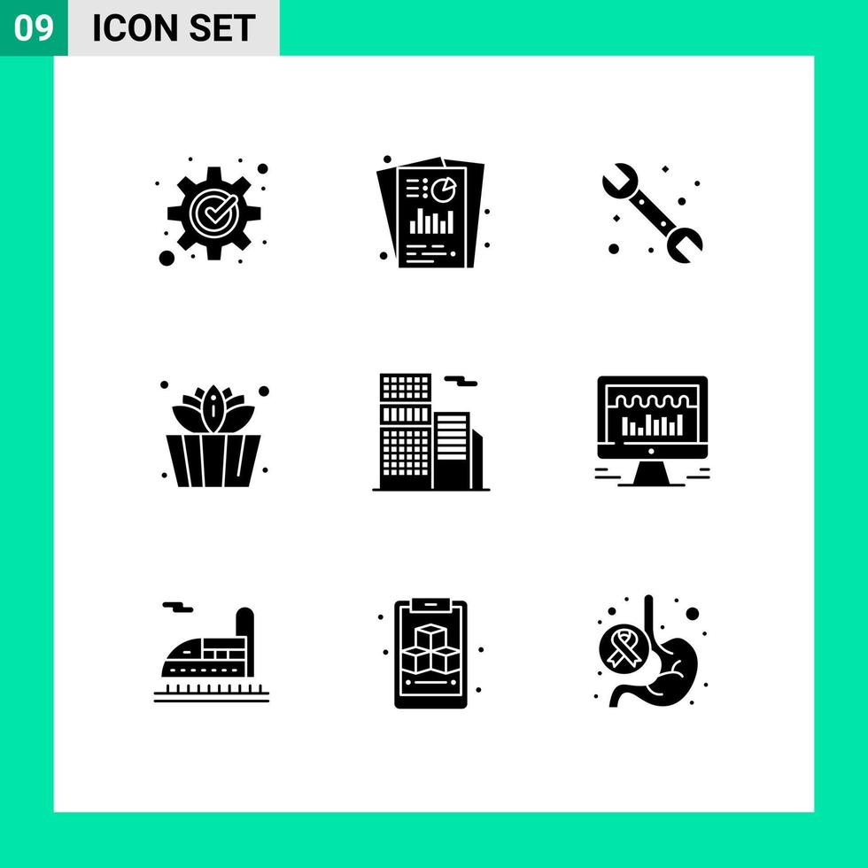 Stock Vector Icon Pack of 9 Line Signs and Symbols for estate lotus seo report sauna system Editable Vector Design Elements