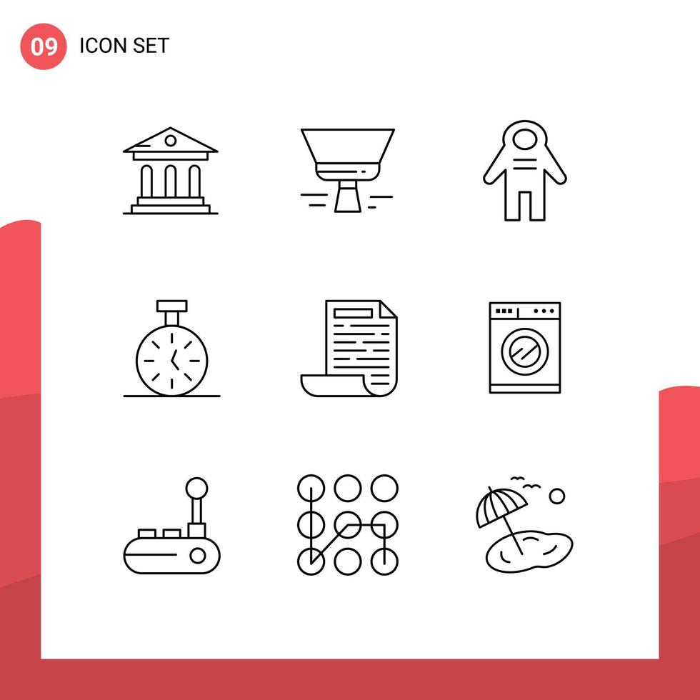 9 User Interface Outline Pack of modern Signs and Symbols of design count astronaut timer stopwatch Editable Vector Design Elements