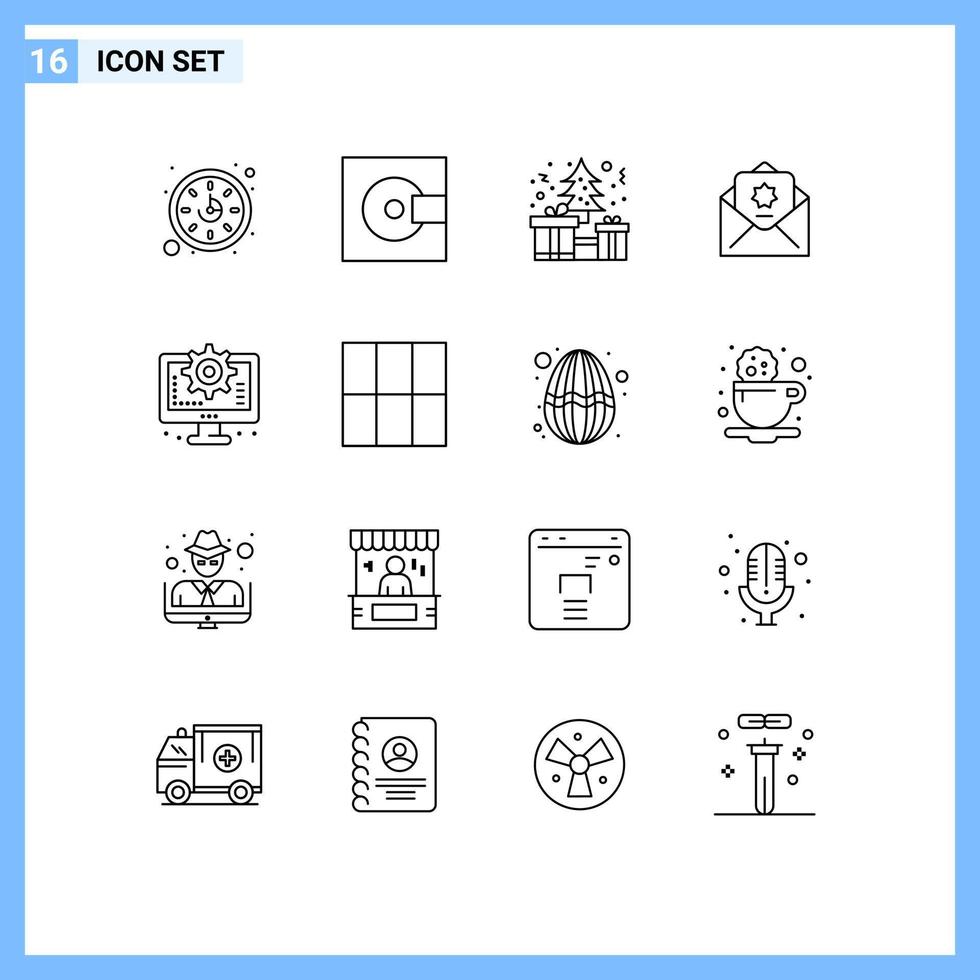 Set of 16 Commercial Outlines pack for interface mail tree islam donation Editable Vector Design Elements