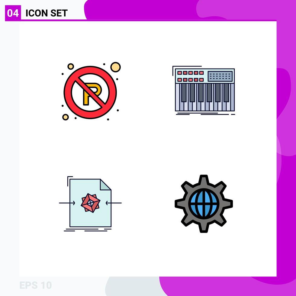 Universal Icon Symbols Group of 4 Modern Filledline Flat Colors of no document sign midi object Editable Vector Design Elements