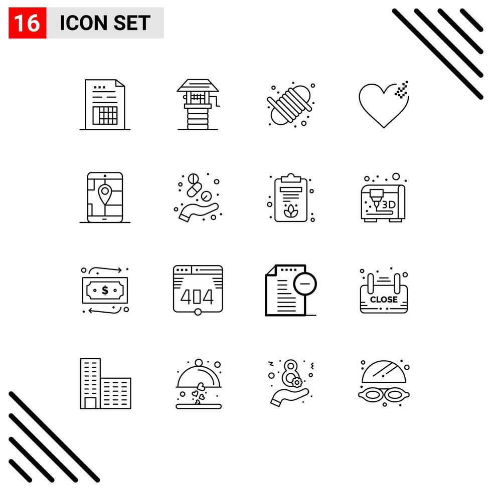 Editable Vector Line Pack of 16 Simple Outlines of gps love well broken yarn Editable Vector Design Elements