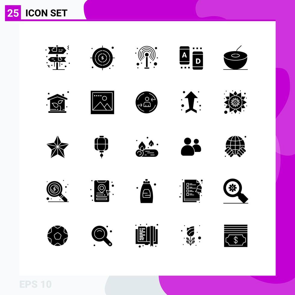 conjunto de 25 iconos de ui modernos símbolos signos para inversión eco wifi fruit tablet elementos de diseño vectorial editables vector