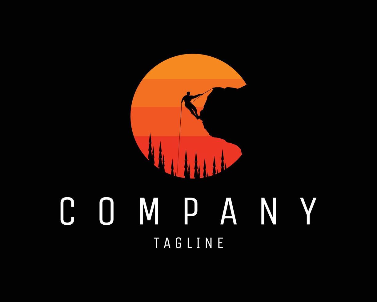 mountain climber logo with silhouette rope. terolasi view of the evening sky. best for badge, emblem, icon, design sticker, t-shirt, concept. vector illustration available in eps 10.