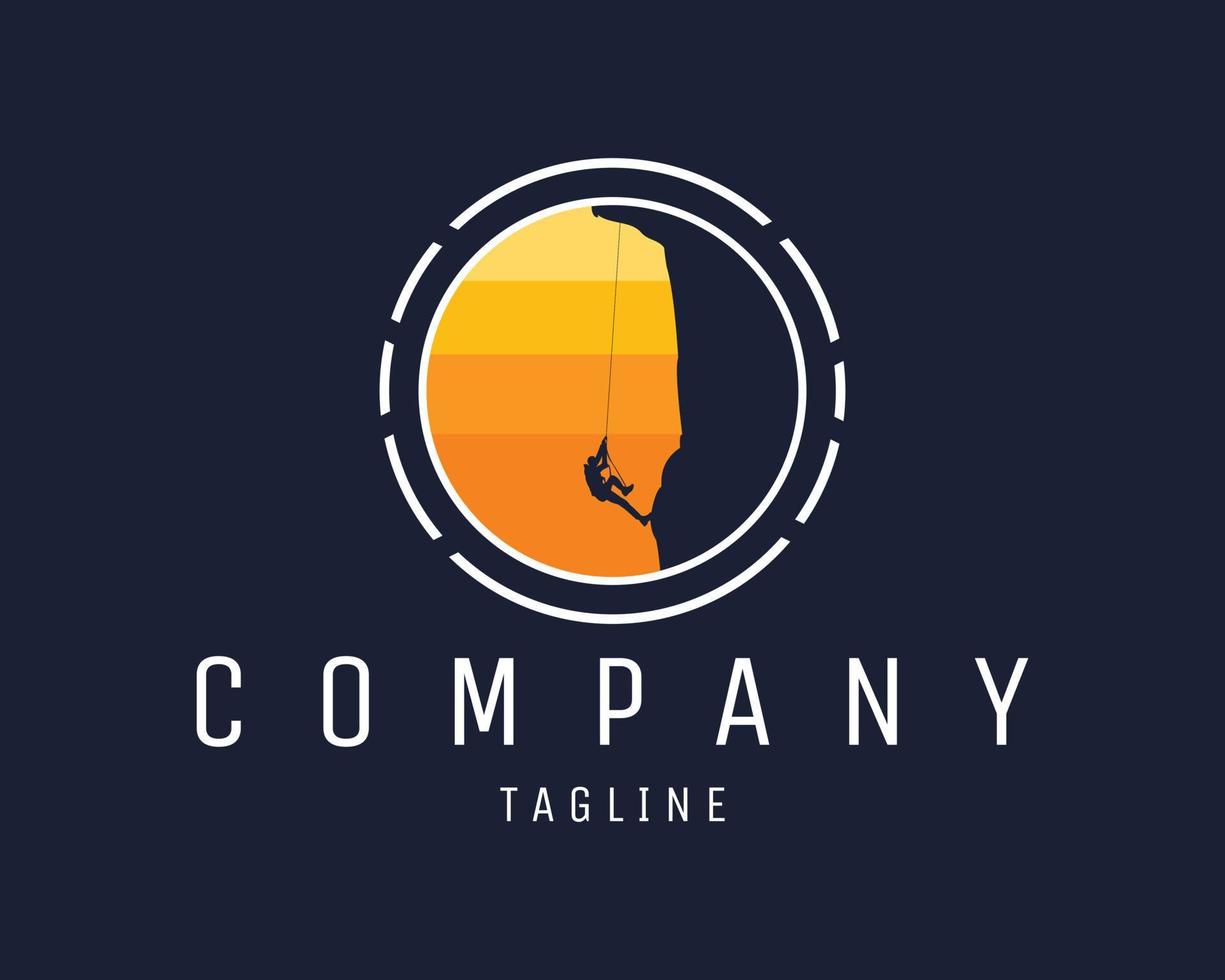 mountaineer using silhouette rope. come with an amazing sunset view. Best for industrial badges, emblems, icons, stickers, koas and adventure lovers. illustration vector available eps 10.