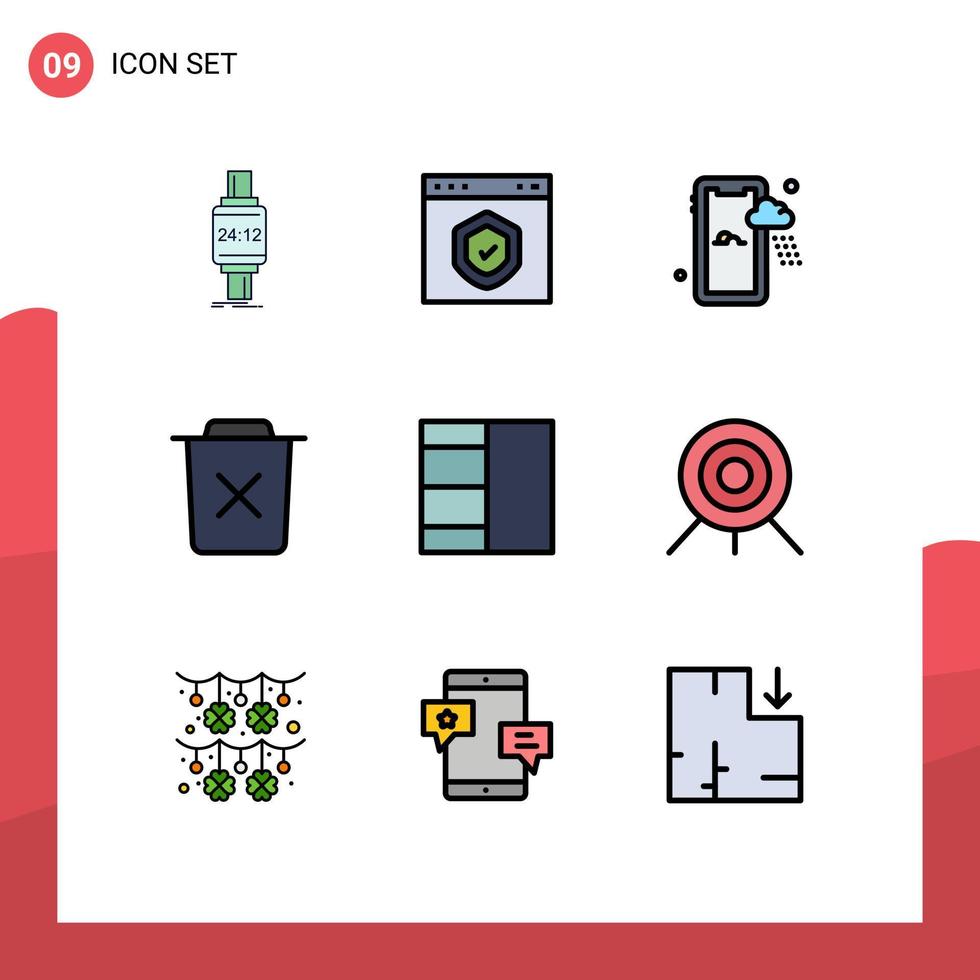 Set of 9 Modern UI Icons Symbols Signs for trash delete page bin weather Editable Vector Design Elements