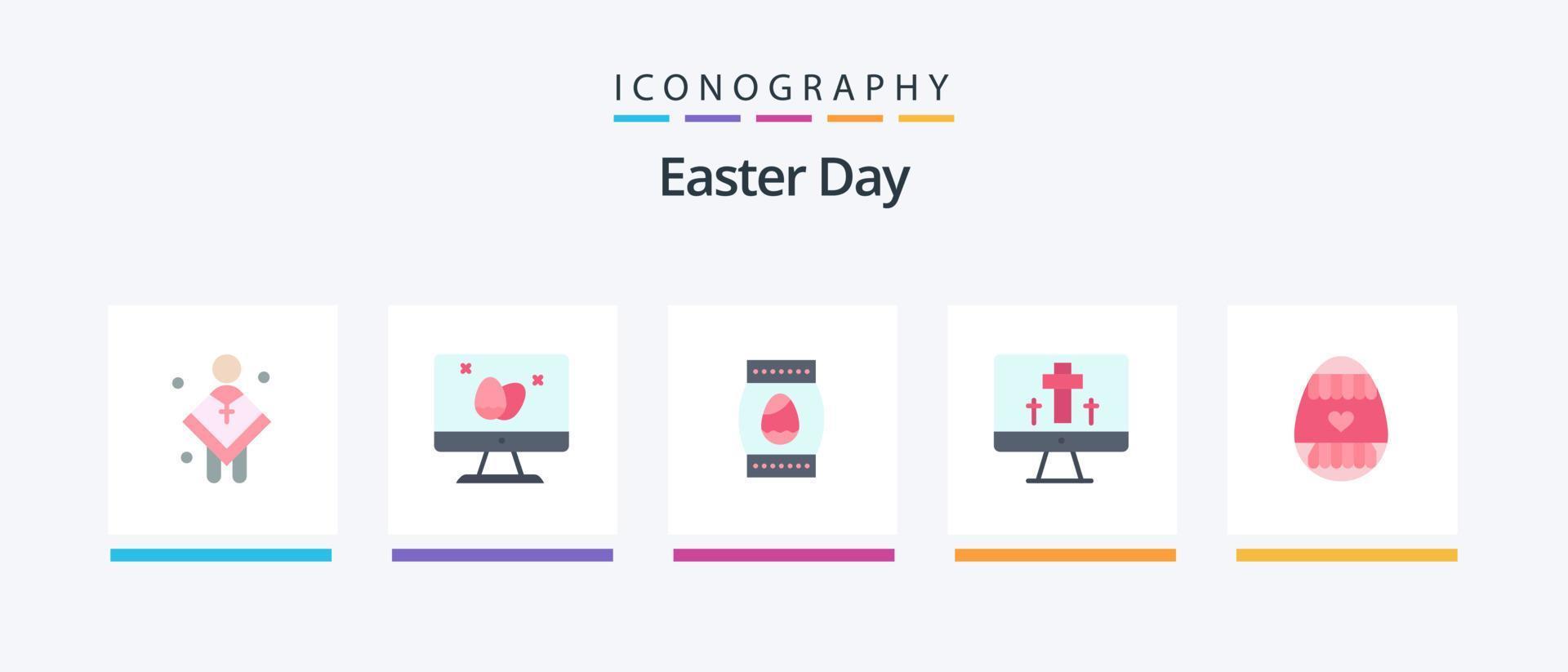 Easter Flat 5 Icon Pack Including easter egg. easter. easter. screen. holiday. Creative Icons Design vector