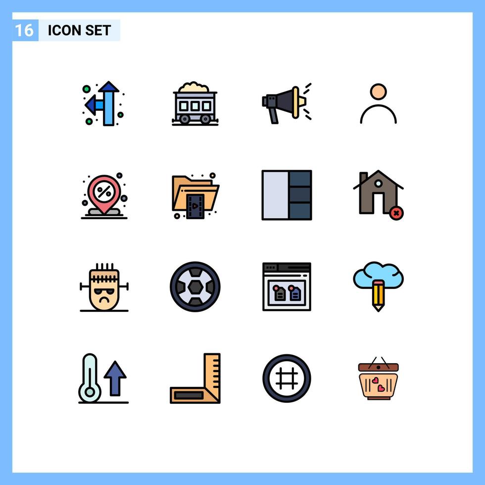 grupo de símbolos de iconos universales de 16 líneas llenas de colores planos modernos de ubicación de pin descuento viral elementos de diseño de vectores creativos editables por el usuario
